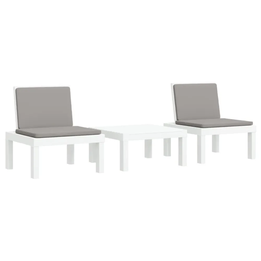 Sedia da Terrazzo Set Salotto da Giardino 3 pz con Cuscini Bianco PP