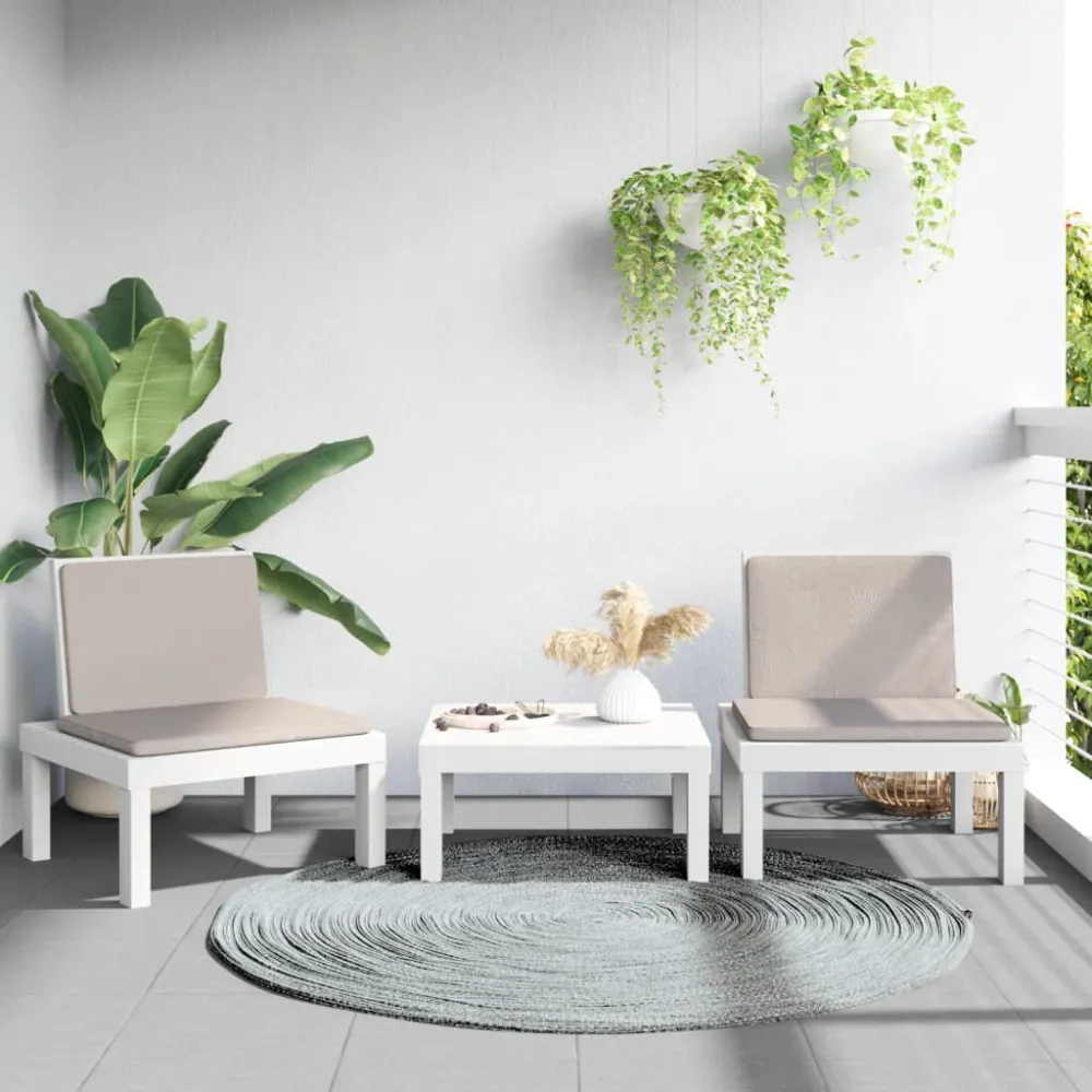 Sedia da Terrazzo Set Salotto da Giardino 3 pz con Cuscini Bianco PP