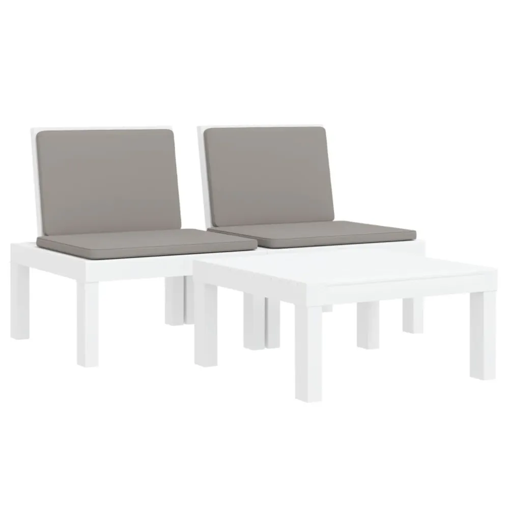 Sedia da Terrazzo Set Salotto da Giardino 3 pz con Cuscini Bianco PP
