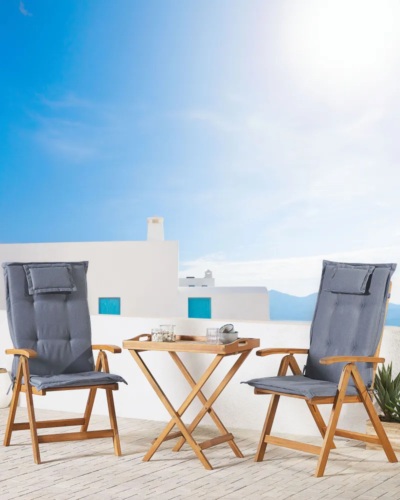 Sedia da Terrazzo Set di 2 sedie da giardino con cuscini JAVA Legno d'acacia Blu