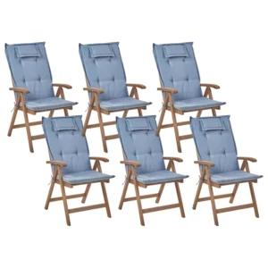 Sedia da Terrazzo Set di 6 sedie da giardino con cuscini AMANTEA Legno d'acacia Blu