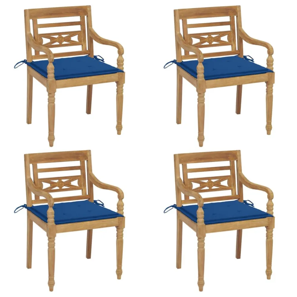 Sedie Batavia con Cuscini 4 pz Legno Massello di Teak per Giardino e Spiaggia
