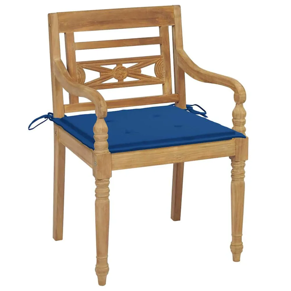 Sedie Batavia con Cuscini 4 pz Legno Massello di Teak per Giardino e Spiaggia