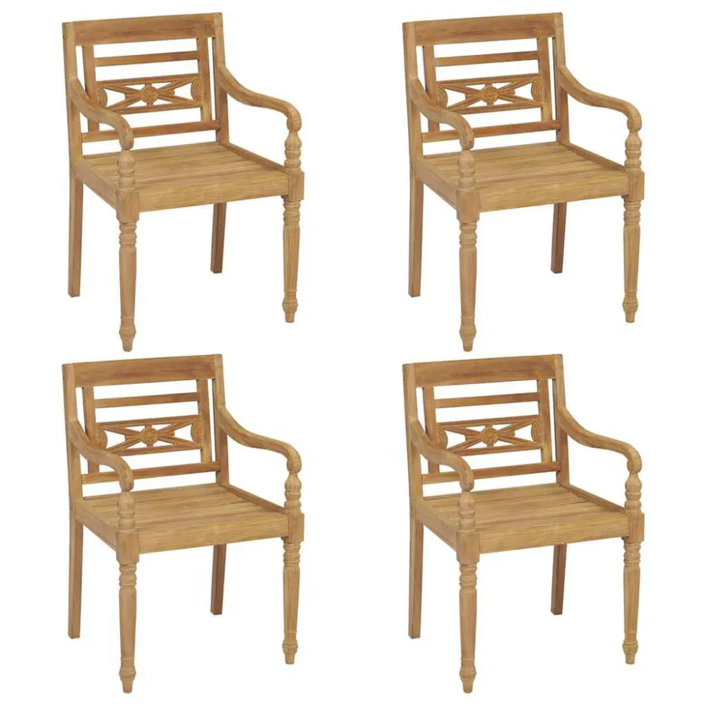 Sedie Batavia con Cuscini 4 pz Legno Massello di Teak per Giardino e Spiaggia