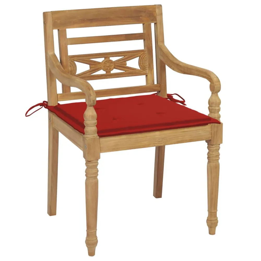 Sedie Batavia 2 pz con Cuscini Rossi Massello di Teak - Impermeabile e UV Resistente