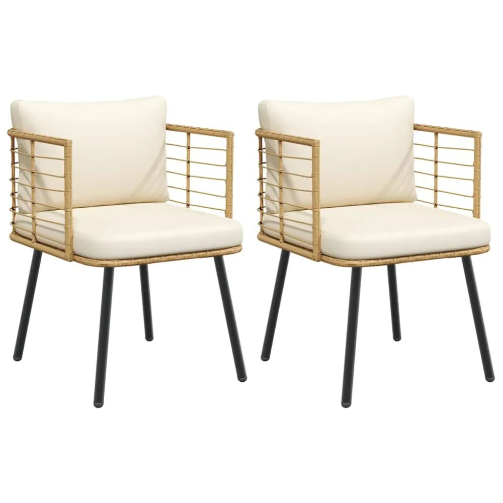 Sedie da Giardino 2pz con Cuscini Naturale Polyrattan con Schienale Regolabile