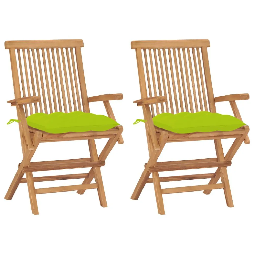 Sedie Giardino 2pz con Cuscini Verde Limpido Legno Massello Teak