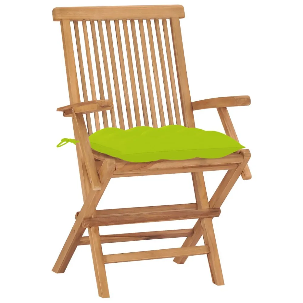 Sedie Giardino 2pz con Cuscini Verde Limpido Legno Massello Teak