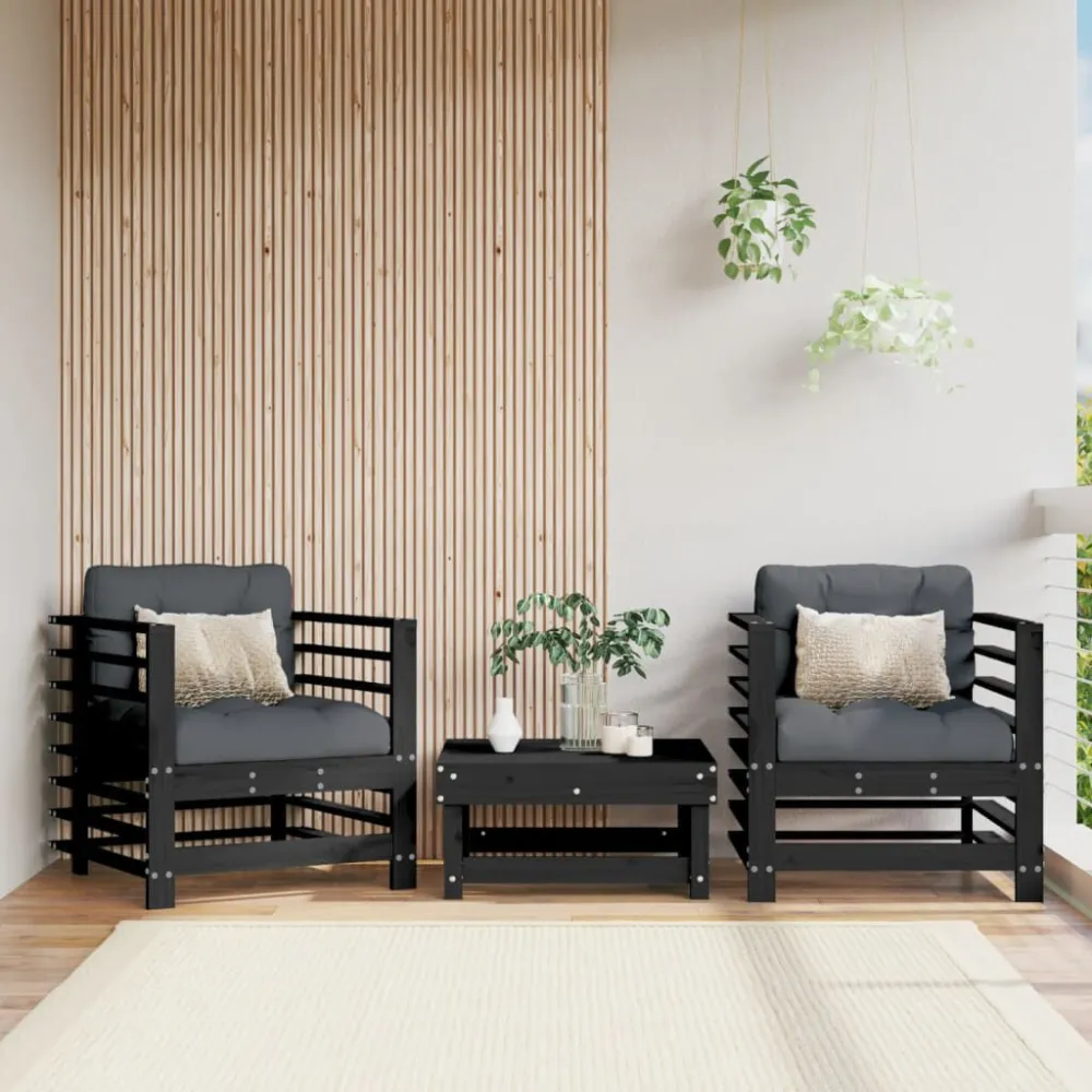 Sedie da Giardino con Cuscini 2pz Legno Massello di Pino Nero con Rivestimento Tessuto