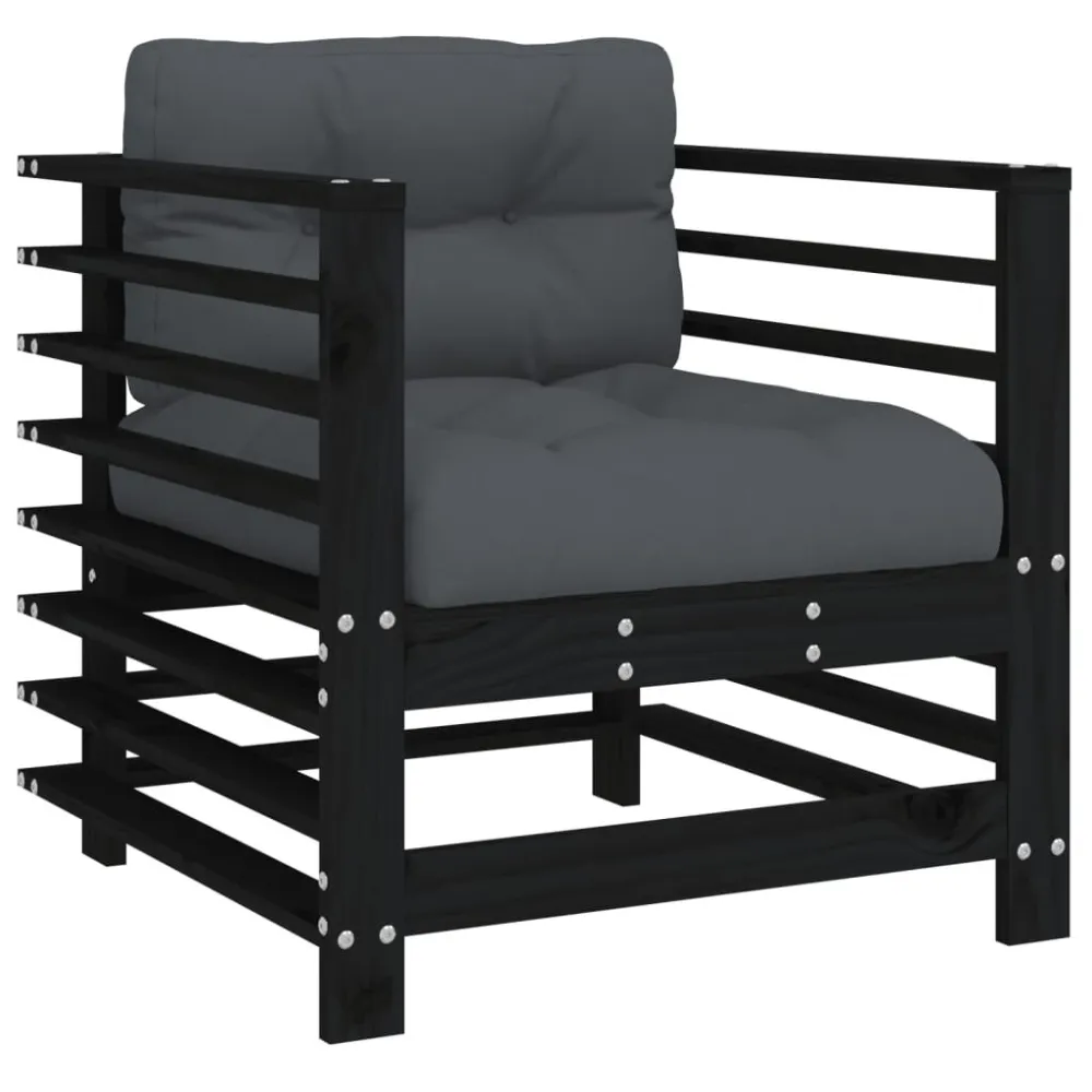 Sedie da Giardino con Cuscini 2pz Legno Massello di Pino Nero con Rivestimento Tessuto