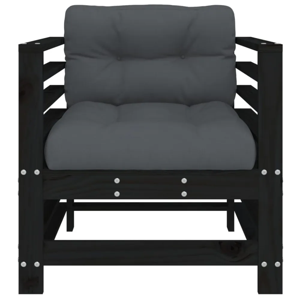 Sedie da Giardino con Cuscini 2pz Legno Massello di Pino Nero con Rivestimento Tessuto
