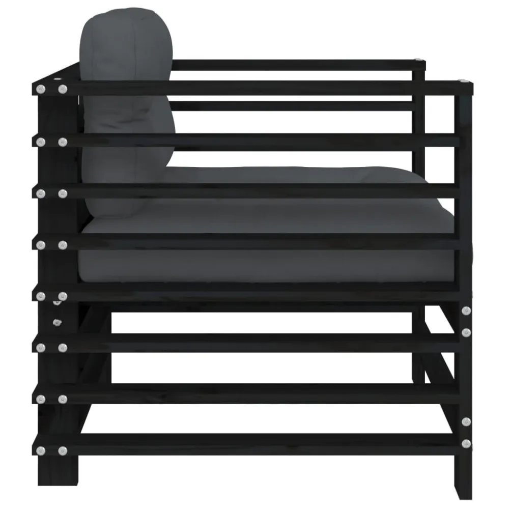 Sedie da Giardino con Cuscini 2pz Legno Massello di Pino Nero con Rivestimento Tessuto