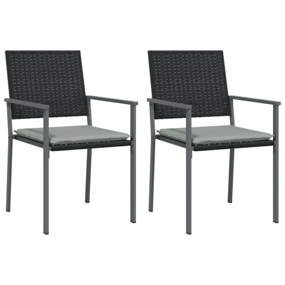 Sedie da Giardino con Cuscini 2pz Nere 54x62,5x89 cm Polyrattan con Struttura Acciaio
