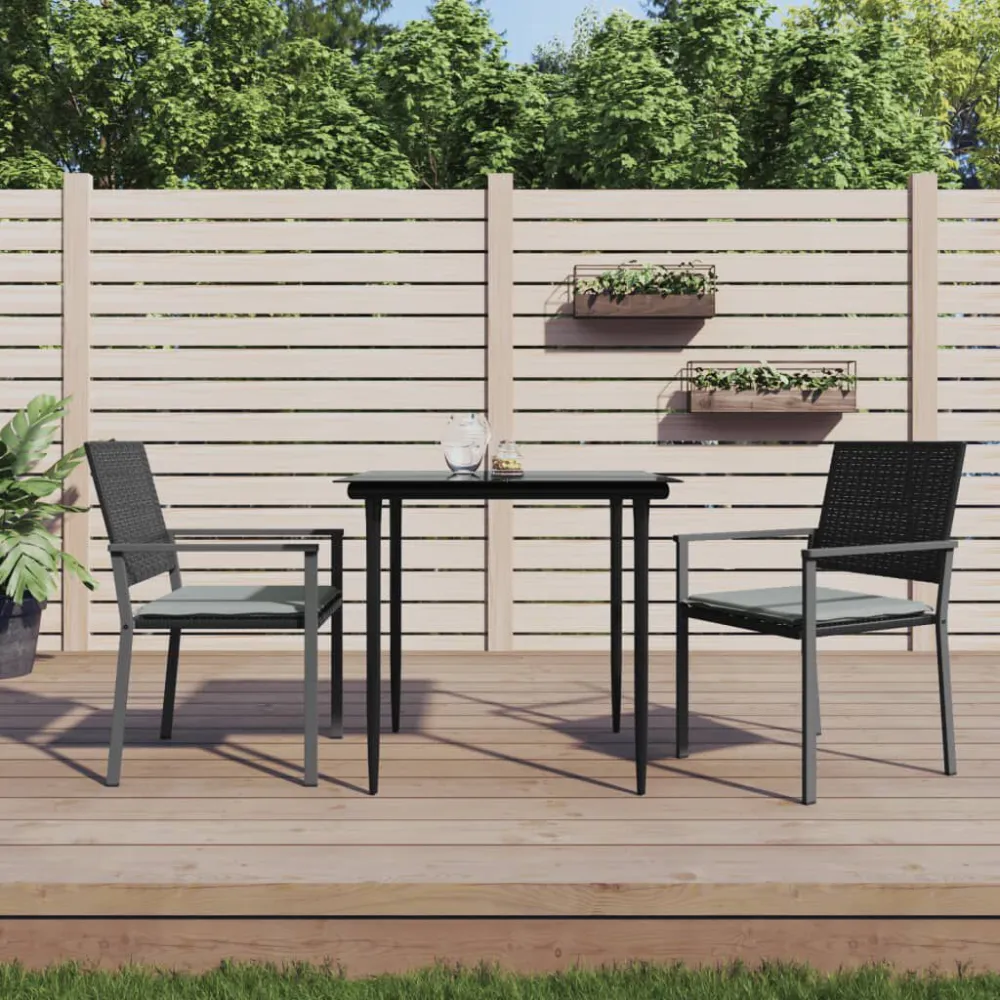 Sedie da Giardino con Cuscini 2pz Nere 54x62,5x89 cm Polyrattan con Struttura Acciaio