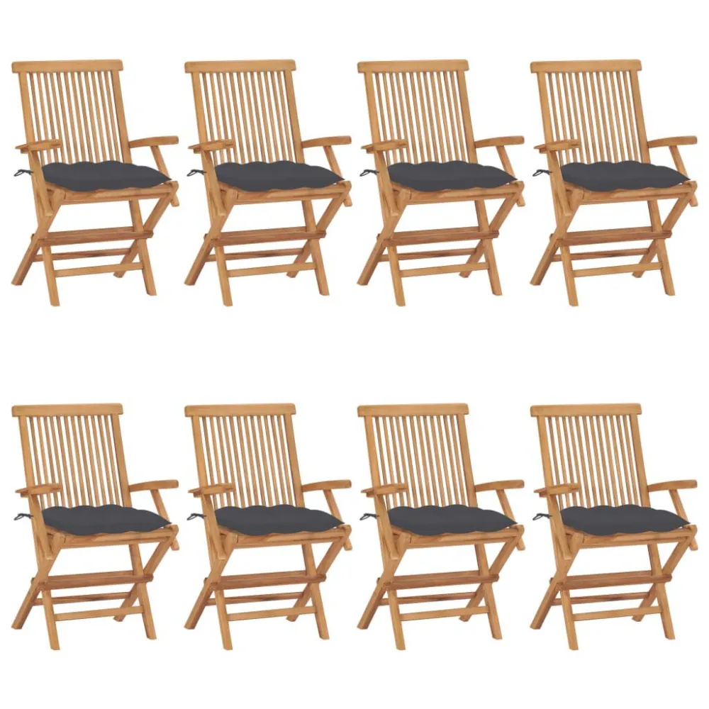 Sedie da Giardino con Cuscini Antracite 8pz Legno Massello Teak con Cuscino Estraibile