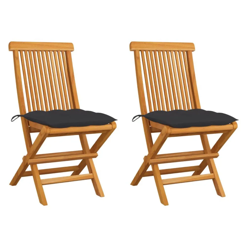 Sedie da Giardino con Cuscini Antracite 2 pz Massello di Teak Colori Vivaci