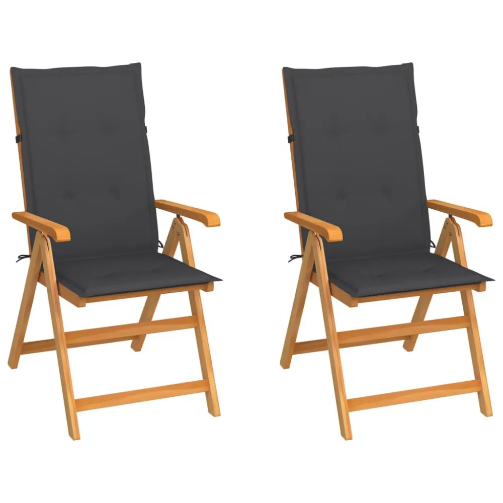 Sedie Giardino 2 pz con Cuscini Antracite Massello di Teak per Relax all'Aperto