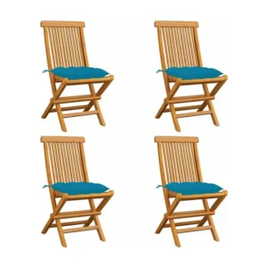 Sedie da giardino con cuscini azzurri 4 pz. Teak massello | Pieghevole e Leggera