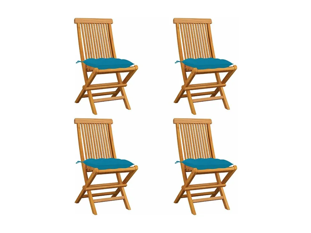 Sedie da giardino con cuscini azzurri 4 pz. Teak massello | Pieghevole e Leggera