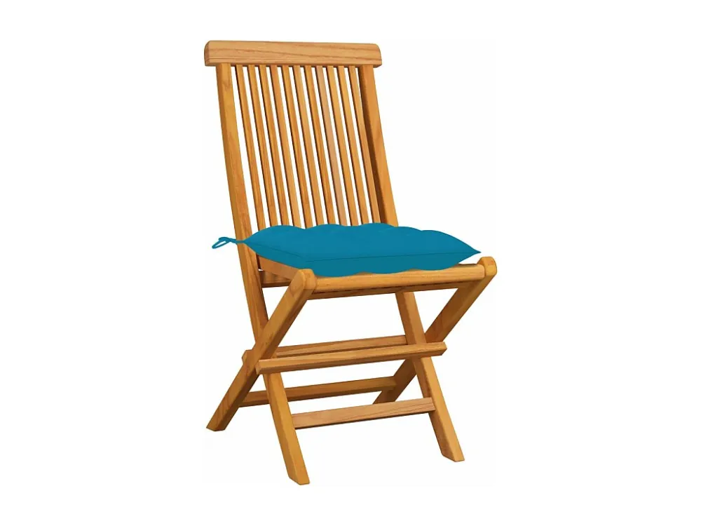 Sedie da giardino con cuscini azzurri 4 pz. Teak massello | Pieghevole e Leggera
