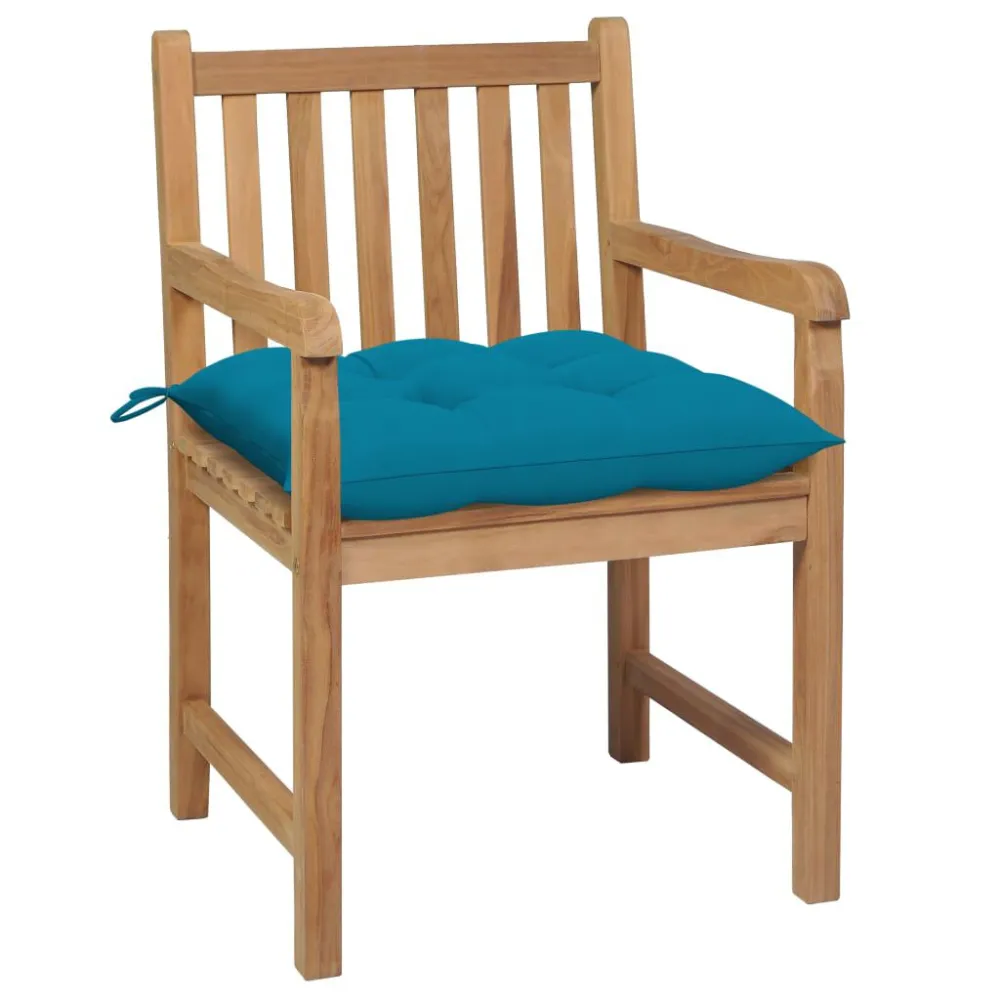 Sedie da Giardino 2 pz con Cuscini Azzurro Massello di Teak con Struttura Acciaio