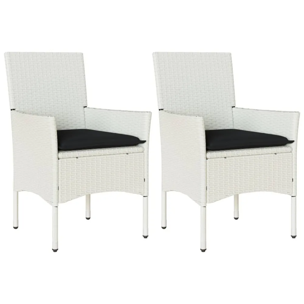 Sedie da Giardino con Cuscini 2 pz Bianche Polyrattan - Impermeabile e UV Resistente