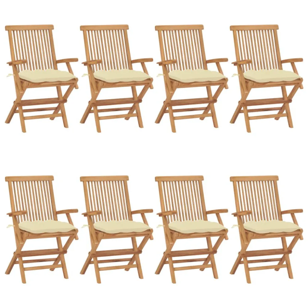Sedie Giardino con Cuscini Bianco Crema 8pz Legno Massello Teak per Relax all'Aperto