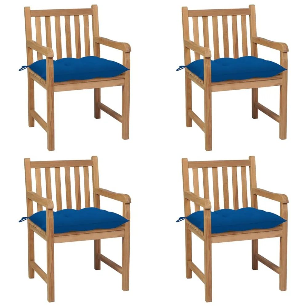 Sedie da Giardino 4 pz con Cuscini Blu Massello di Teak Easy Storage