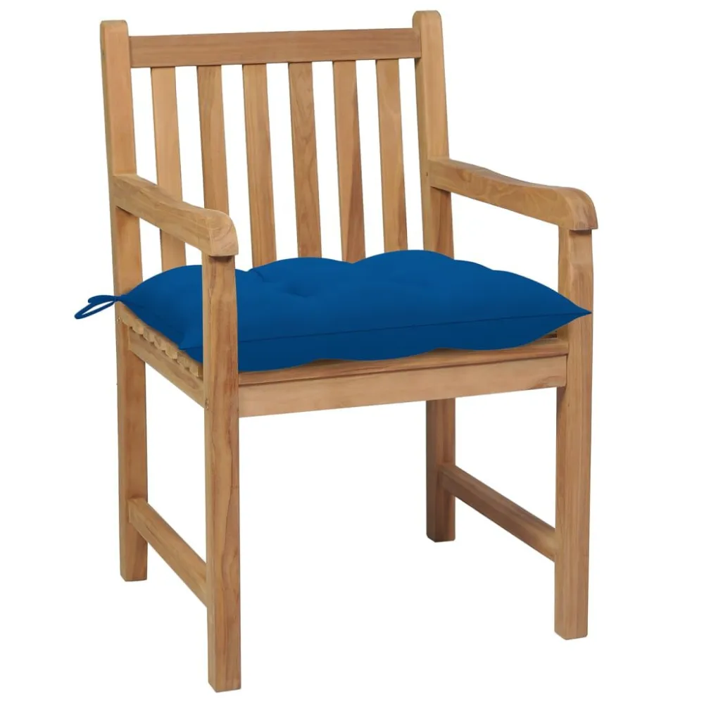 Sedie da Giardino 4 pz con Cuscini Blu Massello di Teak Easy Storage