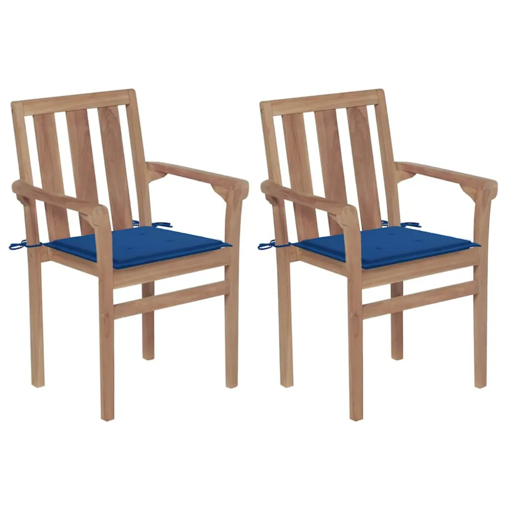 Sedie da Giardino 2 pz con Cuscini Blu Reale Massello di Teak Materiale Alluminio Anodizzato