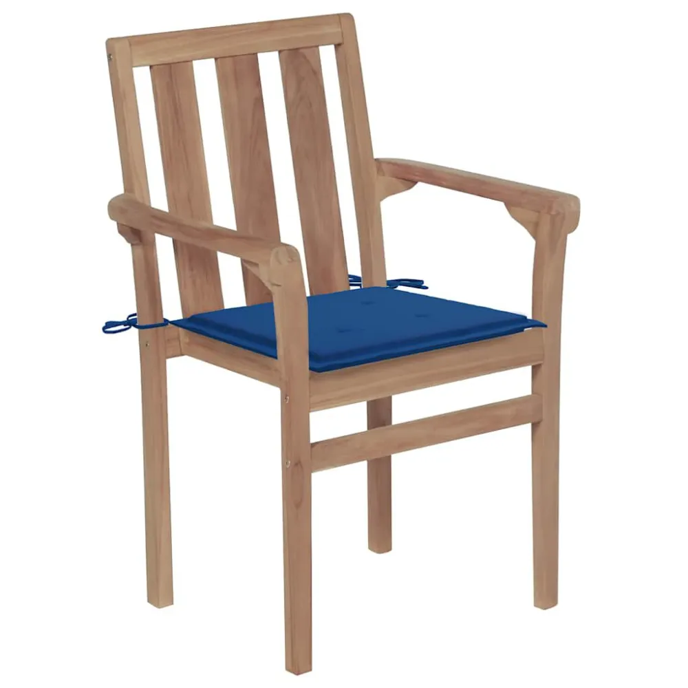 Sedie da Giardino 2 pz con Cuscini Blu Reale Massello di Teak Materiale Alluminio Anodizzato
