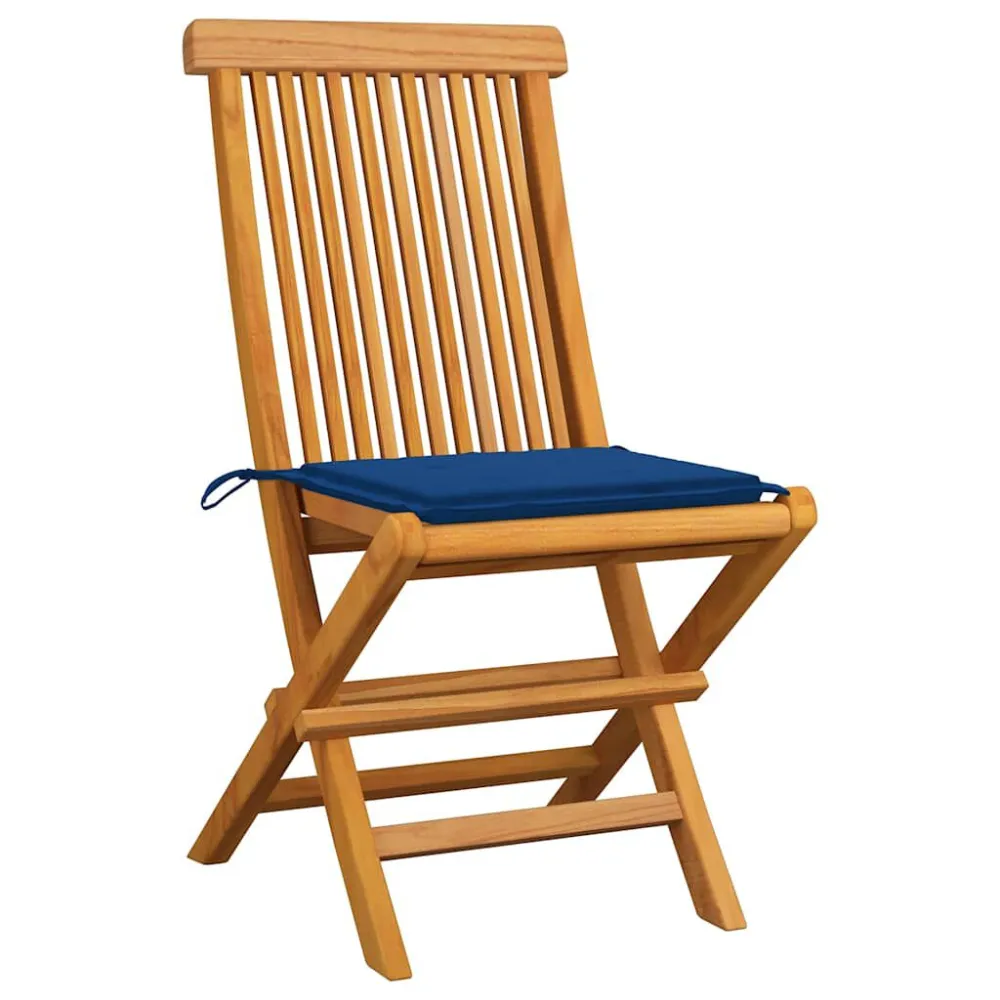Sedie da Giardino con Cuscini Blu Reale 2 pz Massello di Teak Easy Storage