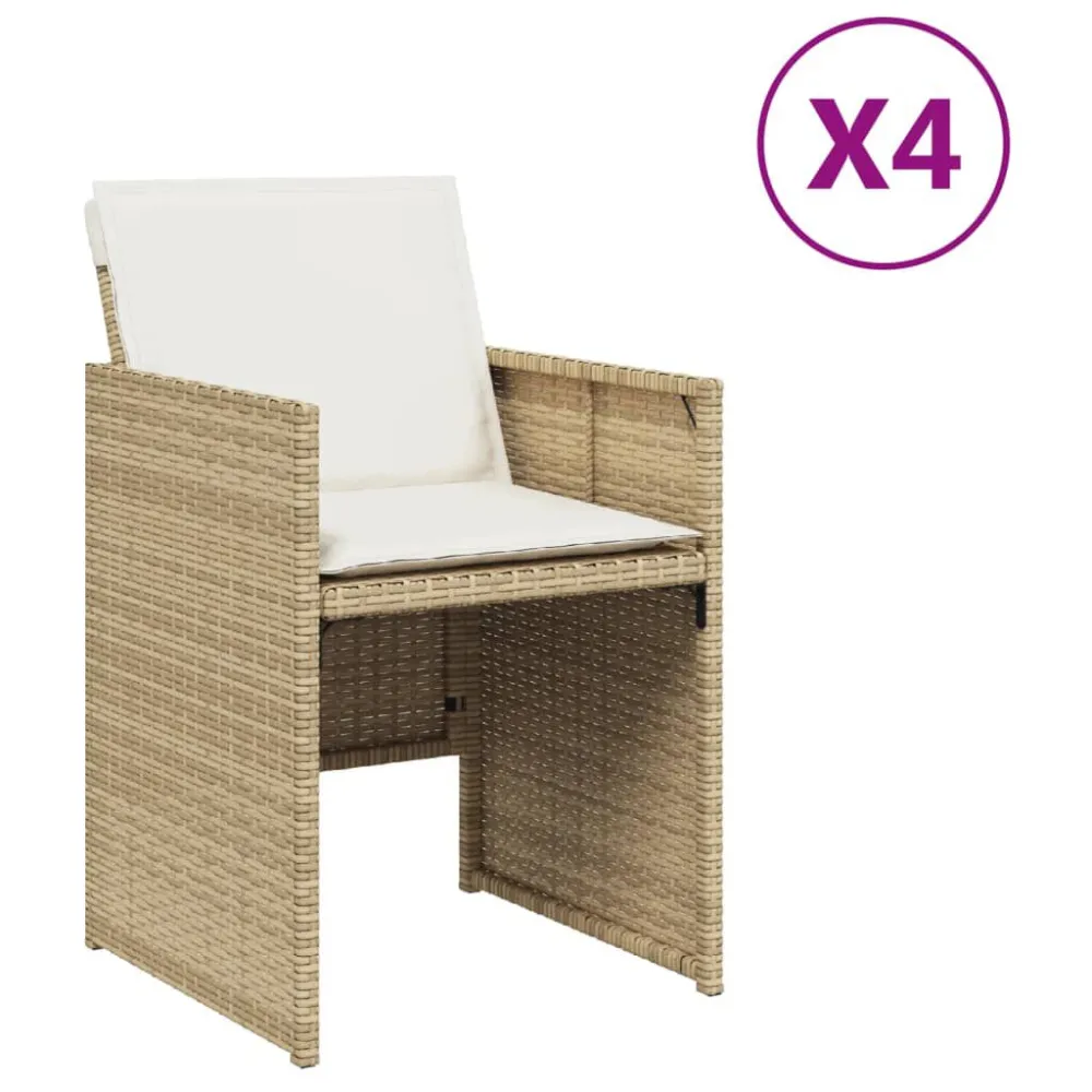 Sedie da Giardino con Cuscini 4 pz Camoscio Polyrattan con Schienale Regolabile