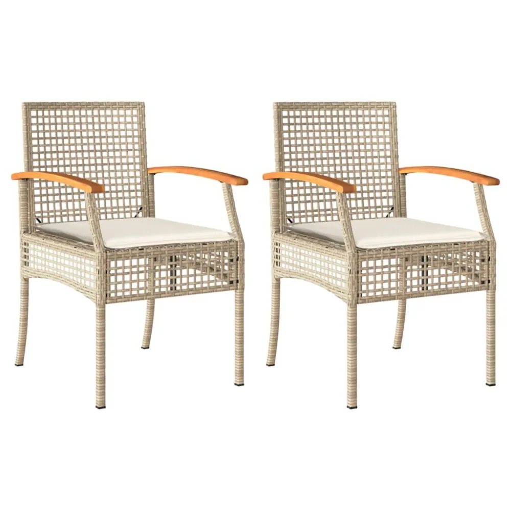 Sedie da Giardino con Cuscini 2 pz Camoscio Polyrattan e Acacia