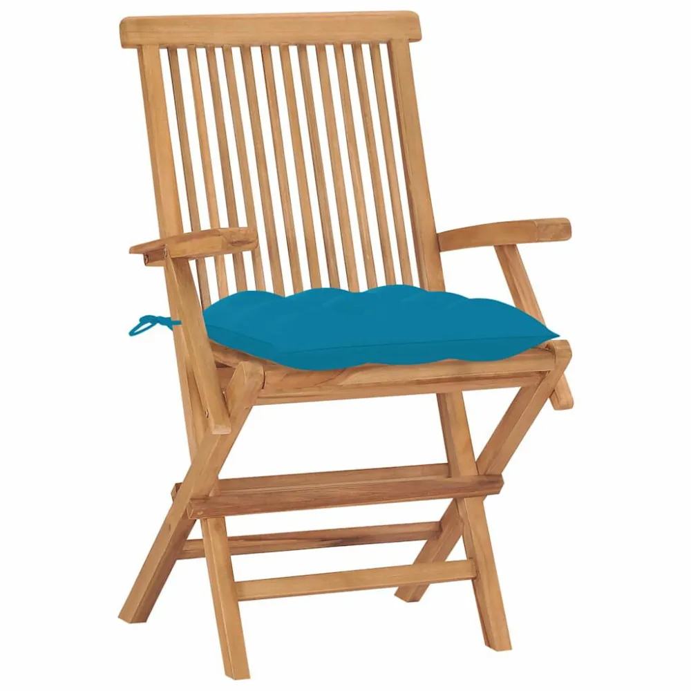 Sedie da Giardino con Cuscini Celesti 8 pz Massello di Teak Materiale Alluminio Anodizzato