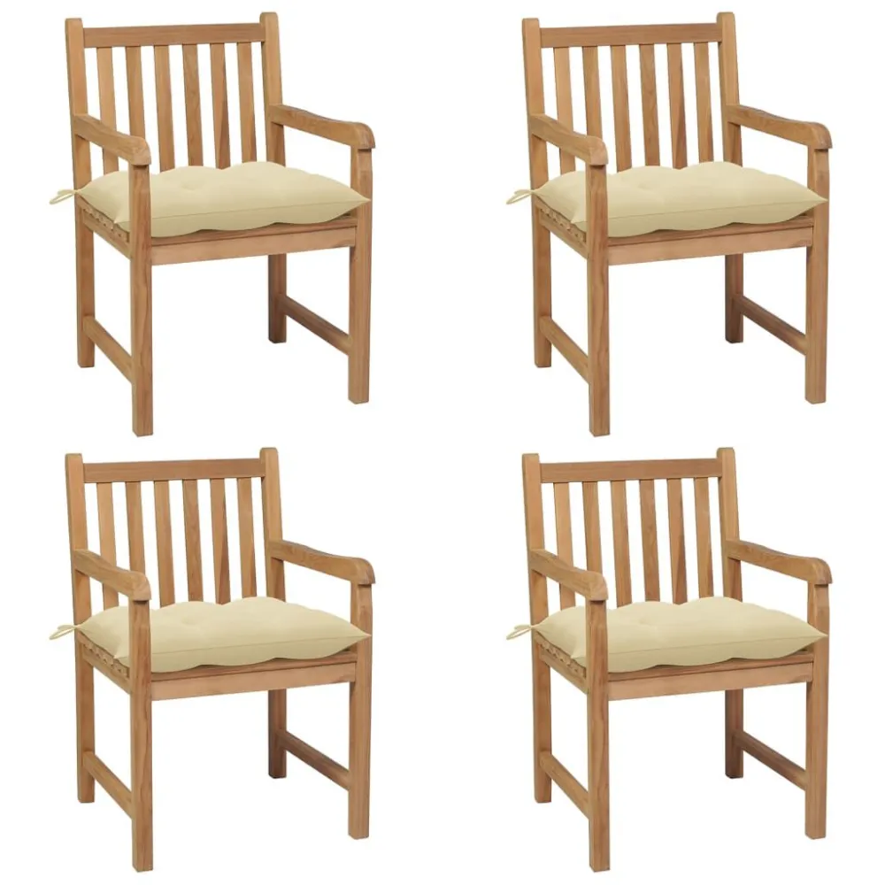 Sedie Giardino 4 pz con Cuscini Crema Massello di Teak per Relax all'Aperto