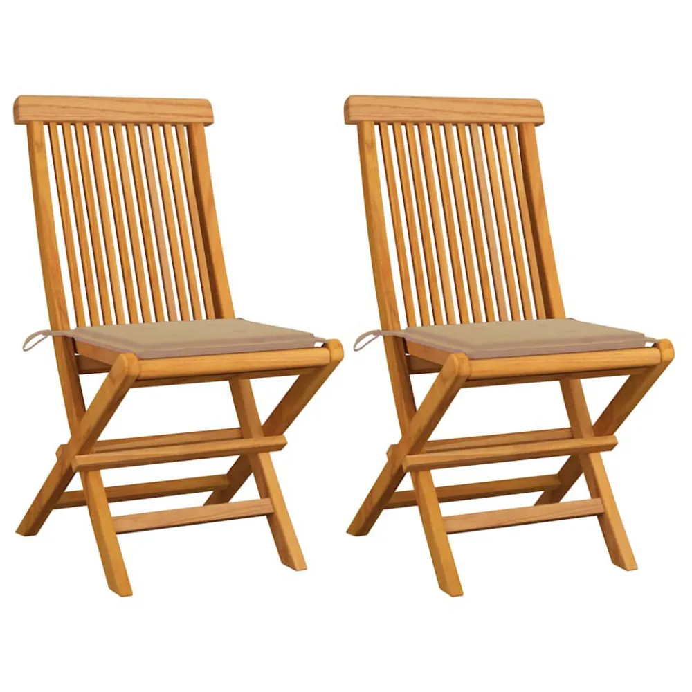 Sedie da Giardino con Cuscini Crema 2 pz Massello di Teak