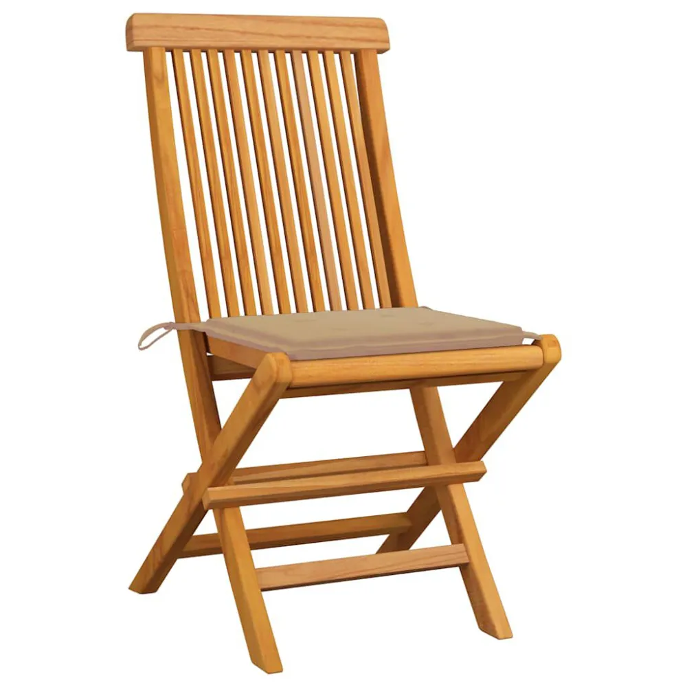 Sedie da Giardino con Cuscini Crema 2 pz Massello di Teak