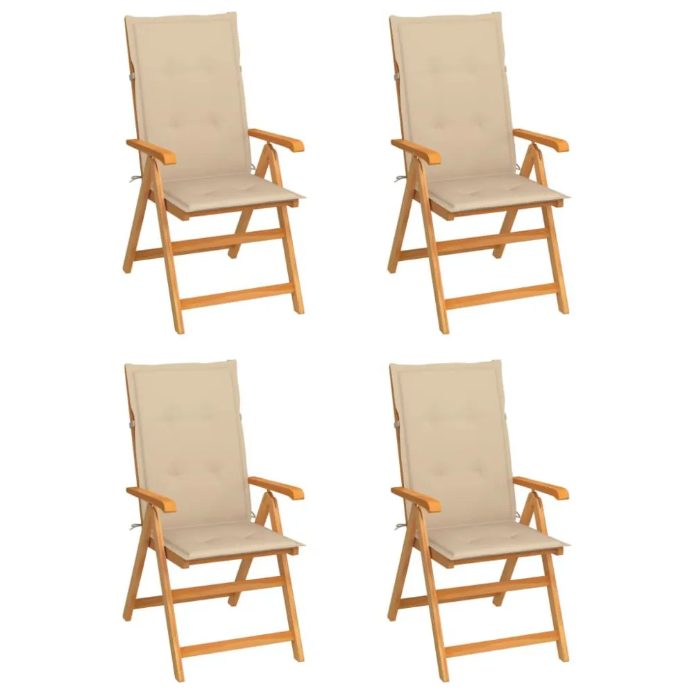 Sedie Giardino 4 pz con Cuscini Crema Massello di Teak