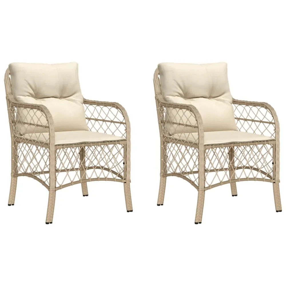 Sedie da Giardino con Cuscini 2 pz Crema Polyrattan