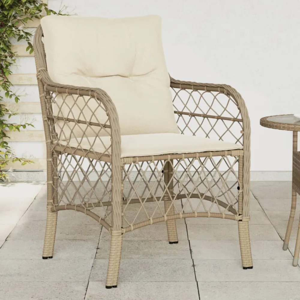 Sedie da Giardino con Cuscini 2 pz Crema Polyrattan