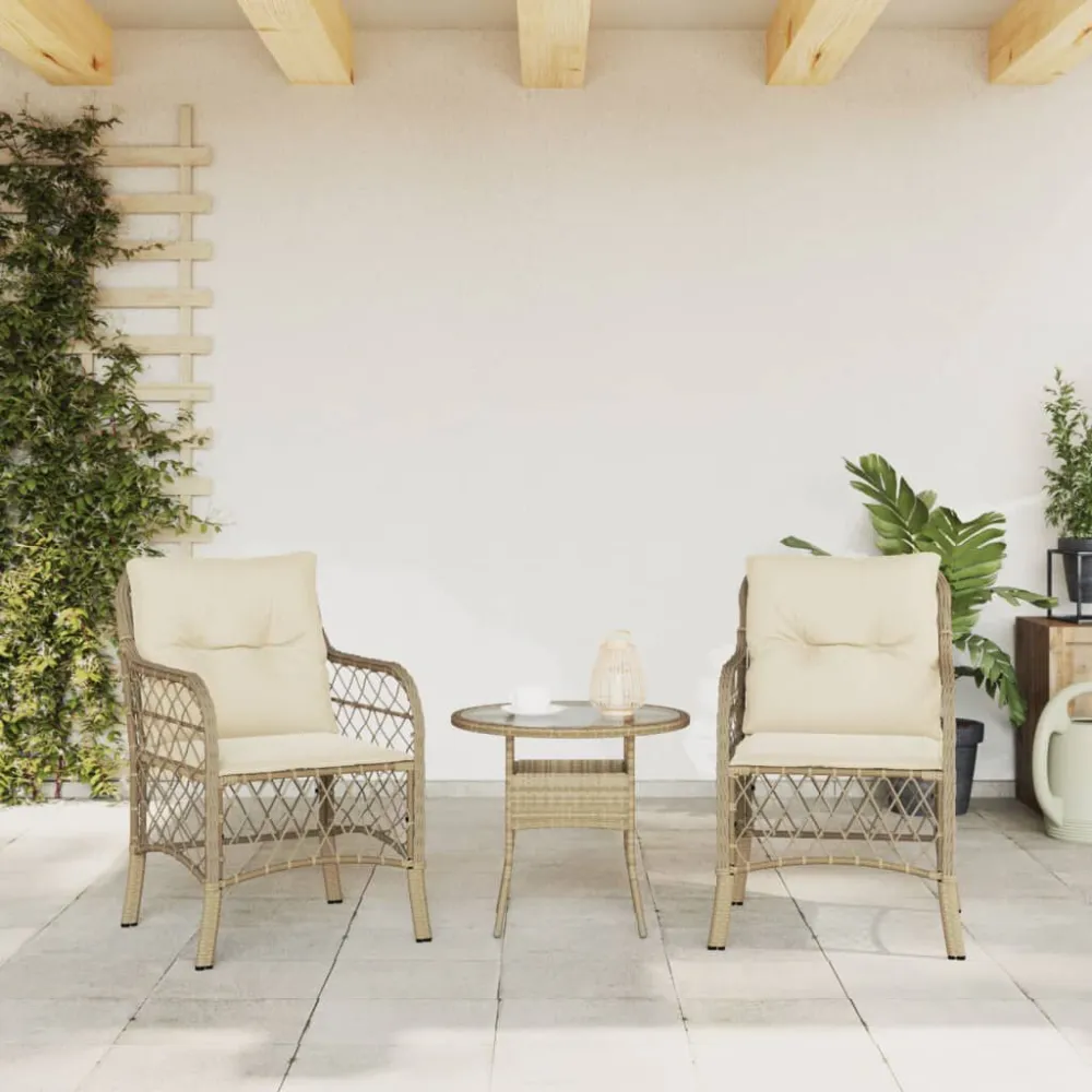 Sedie da Giardino con Cuscini 2 pz Crema Polyrattan