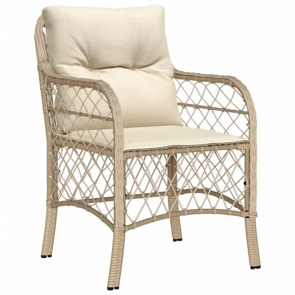 Sedie da Giardino con Cuscini 2 pz Crema Polyrattan