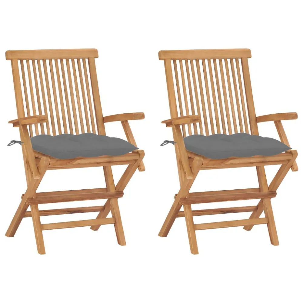 Sedie da Giardino 2 pz con Cuscini Grigi Legno Massello di Teak Easy Storage