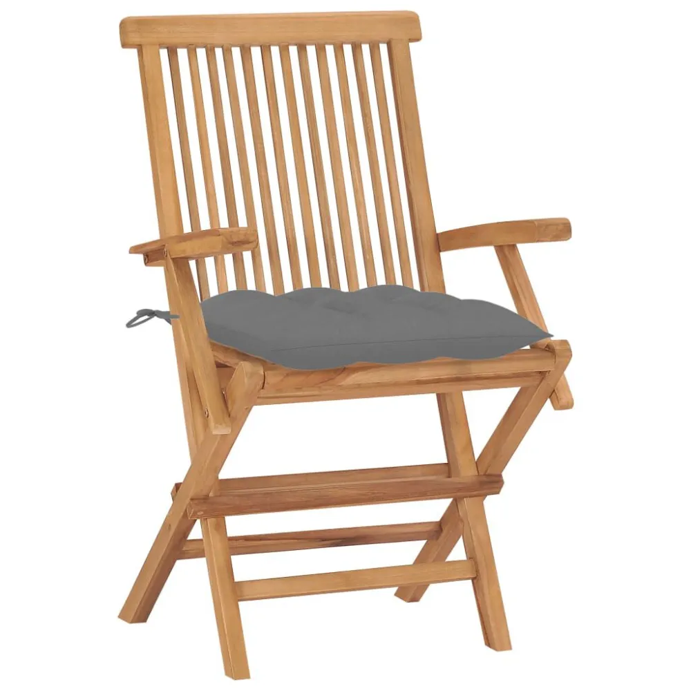 Sedie da Giardino 2 pz con Cuscini Grigi Legno Massello di Teak Easy Storage