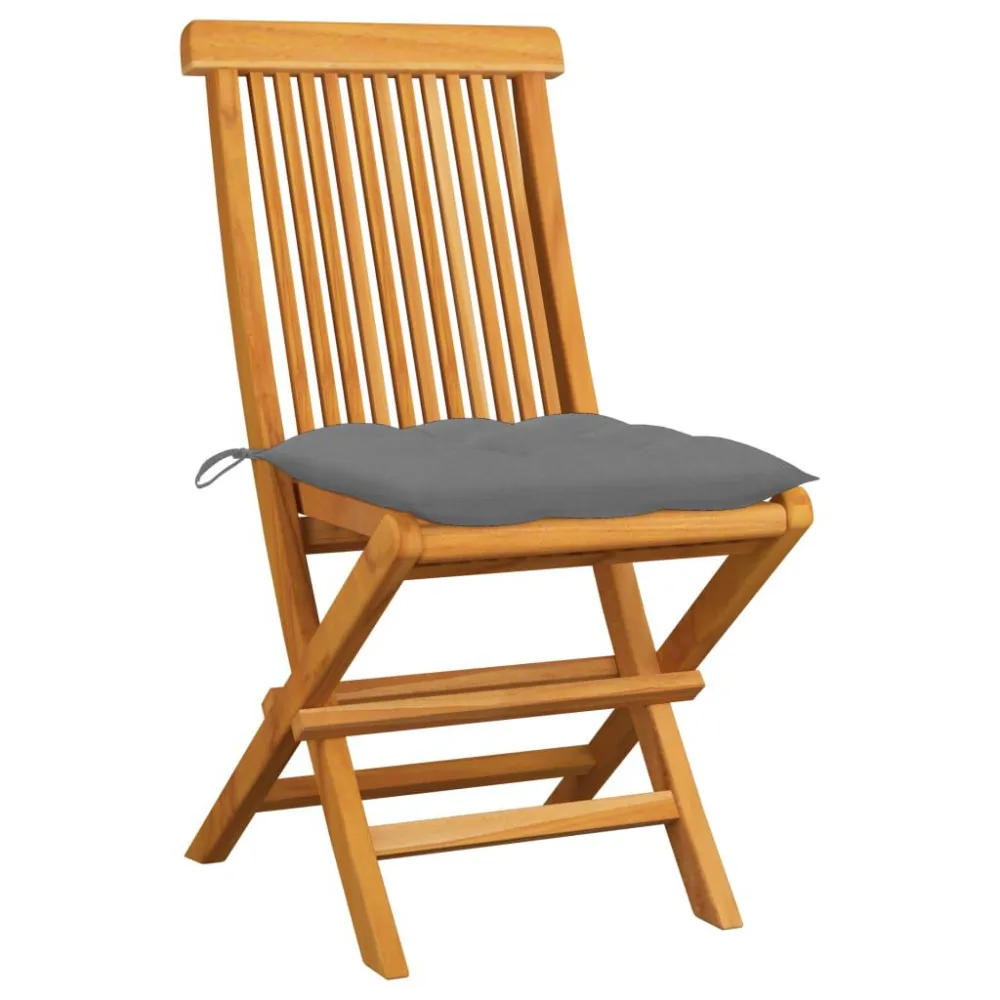 Sedie da Giardino con Cuscini Grigi 2 pz Massello di Teak Easy Storage