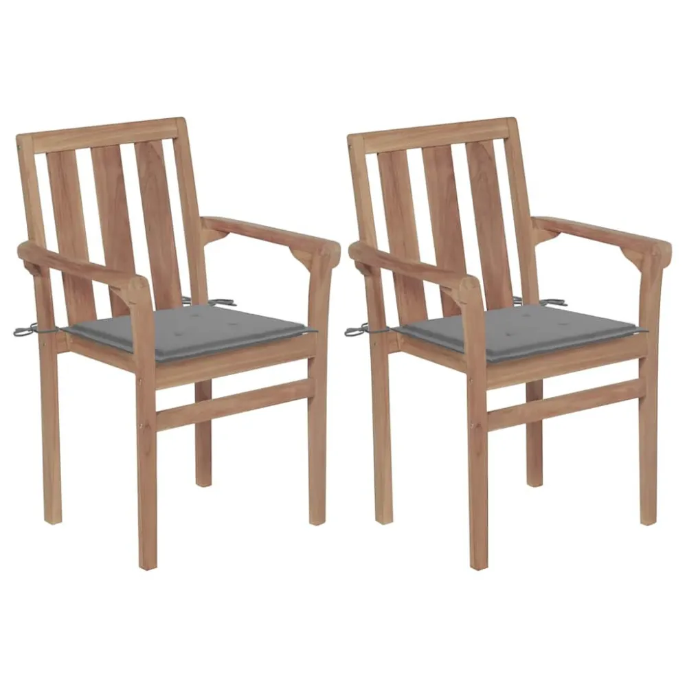 Sedie da Giardino 2 pz con Cuscini Grigie Massello di Teak Easy Storage