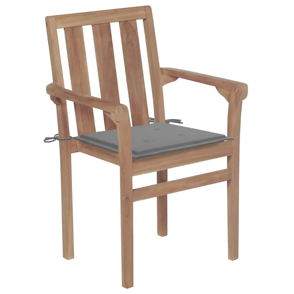 Sedie da Giardino 2 pz con Cuscini Grigie Massello di Teak Easy Storage