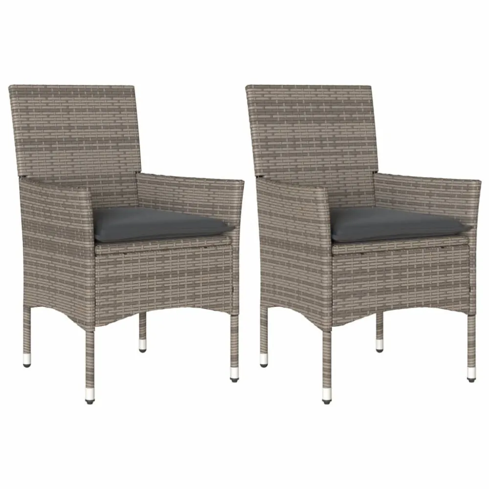 Sedie da Giardino con Cuscini 2 pz Grigie Polyrattan con Schienale Regolabile