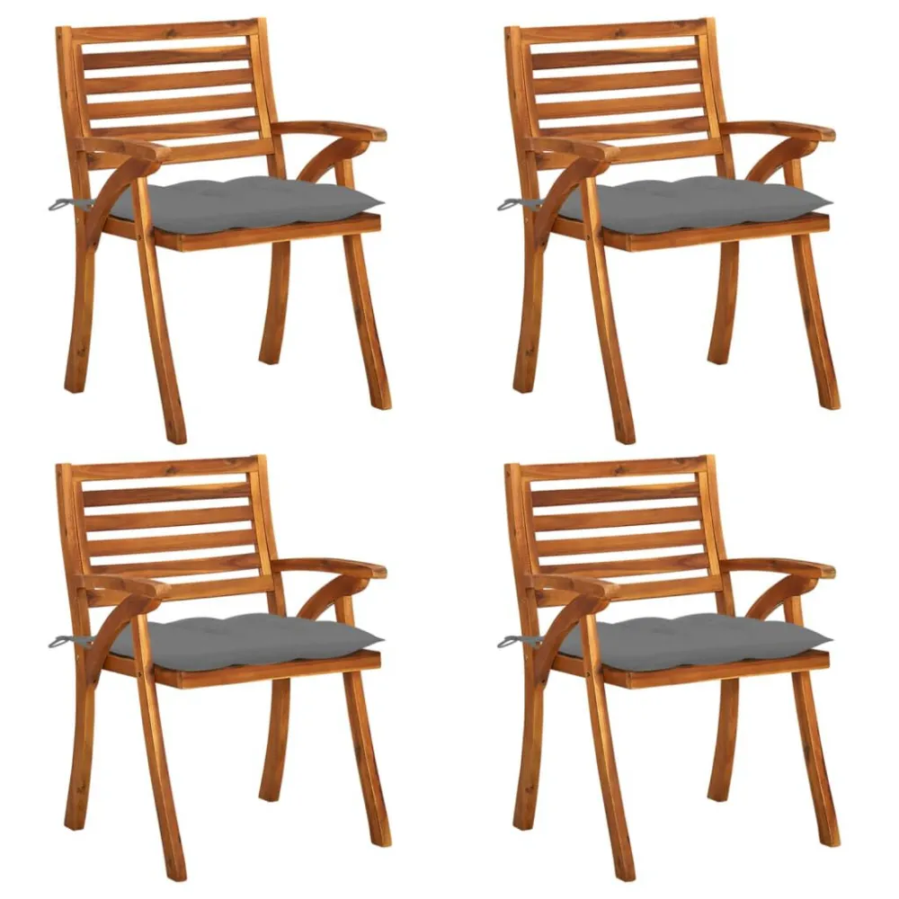 Sedie da Giardino con Cuscini 4 pz Legno Massello di Acacia con Cuscino Estraibile